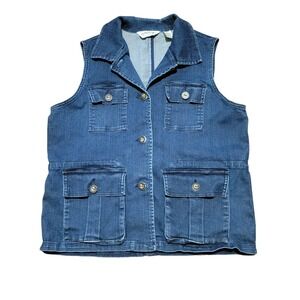 ORVIS Womens Denim Vest Utility Pockets Blue Size Medium